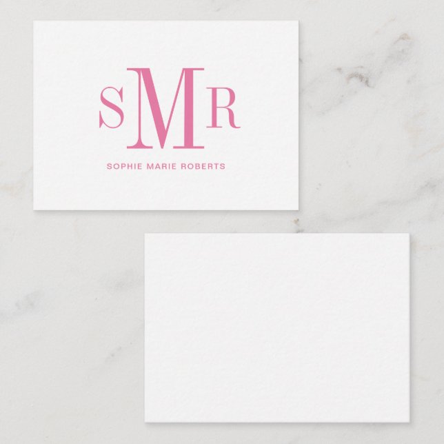 Moderna tresiffriga monogramnamn initialer anteckningskort (Fram/baksida)