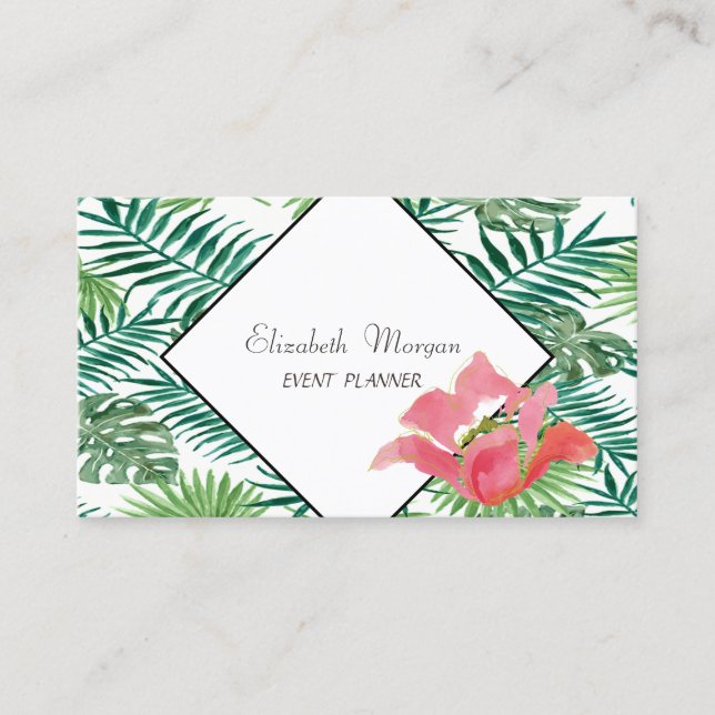 Moderna tropiska palmlökar hawaiiansk hibiskus visitkort (Framsida)