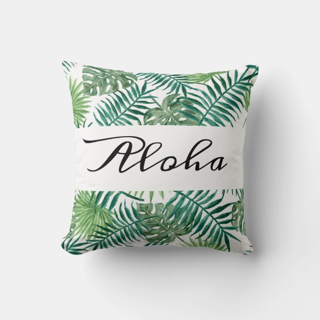 Moderna tropiska palmlövar Grön Aloha Kudde (Framsida)