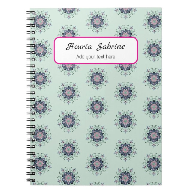 Moderna turkosa Rosa Blommiga Mandala Klotter  Anteckningsbok (Framsidan)