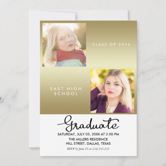 Moderna två foton från Guld Student Inbjudningar (Framsida)