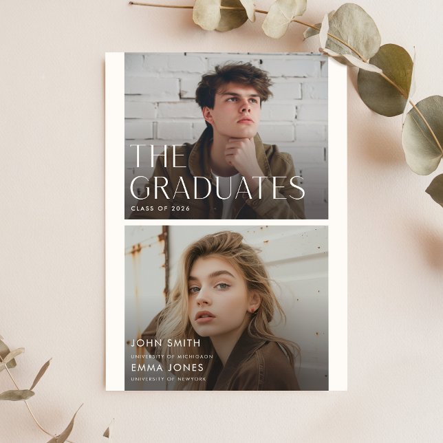 Moderna Två Studenter Dubbel Gemensam Examenfest Inbjudningar (Skapare uppladdad)