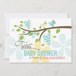 Moderna Twillingar Boys Cute Birds & Flowers Baby Inbjudningar