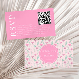 Moderna varmröda blomsterbröllop RSVP QR-kod kort