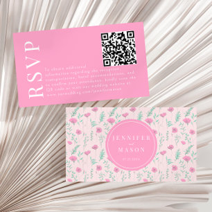 Moderna varmröda blomsterbröllop RSVP QR-kod kort