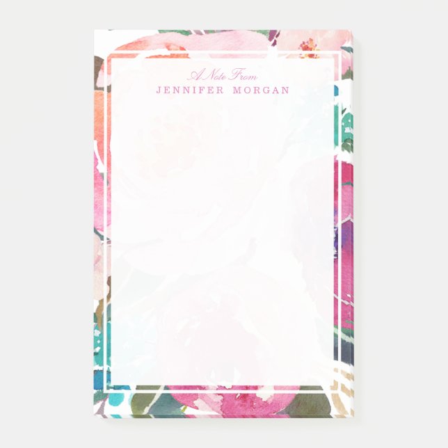 Moderna vattenfärgade botaniska trädgårdsblommor post-it block (Framsida)