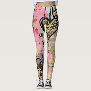 Moderna vattenfärgade hjärtleopardskinn leggings
