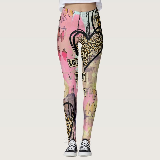 Moderna vattenfärgade hjärtleopardskinn leggings (Framsida)