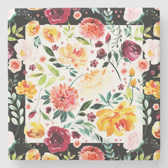 Moderna vattenfärger, färgade blommor mönster stenunderlägg (Framsidan)