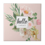 Moderna vattenfärgsblommor och Rosa och Namn Kakelplatta<br><div class="desc">Moderna vattenfärgsblommor och Rosa och Namn</div>