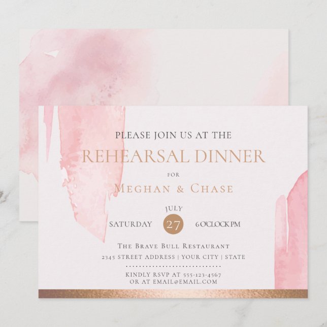 Moderna  vattenfärgspenseldrag för Rosa Inbjudningar (Fram/baksida)