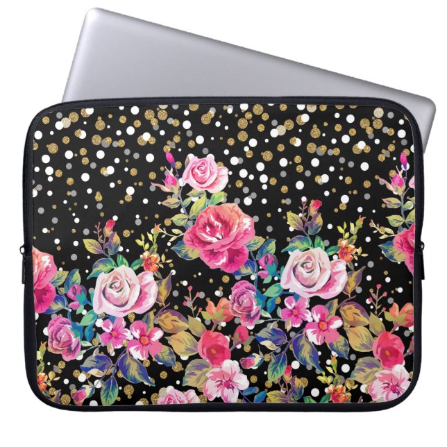 Moderna vattenfärgspunkter i blommigten vår och gu laptop sleeve (Framsidan)