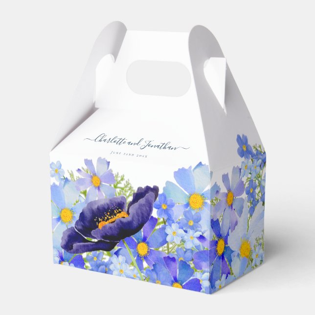 Moderna Vilda Blå Bröllop Tack Kort Presentaskar (Framsidan Sidan)