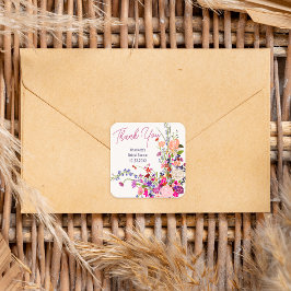 Moderna vilda blommor tack bröllopsdusch fyrkantigt klistermärke