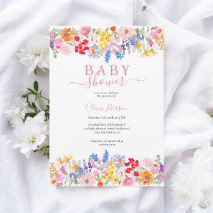 Moderna vildblommor för trädgården baby shower inbjudningar