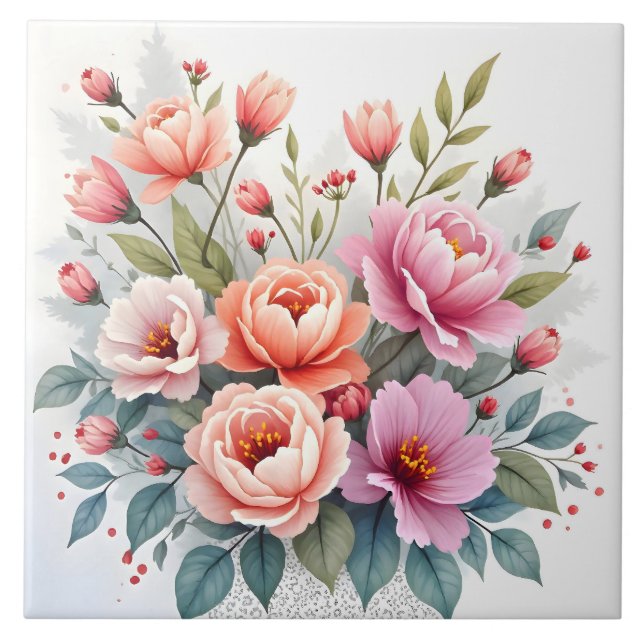 Moderna Vildblommor Vacker Lyxig Kollektion Kakelplatta (Framsidan)