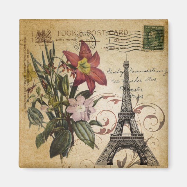 moderna vintagar lily Paris Eiffel Torn Magnet (Framsidan)