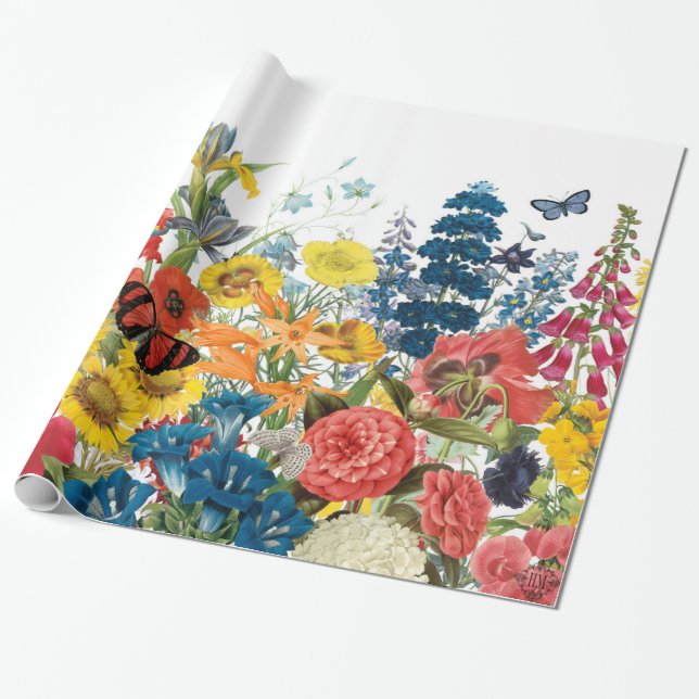 moderna vintageblommor presentpapper (Utrullad)
