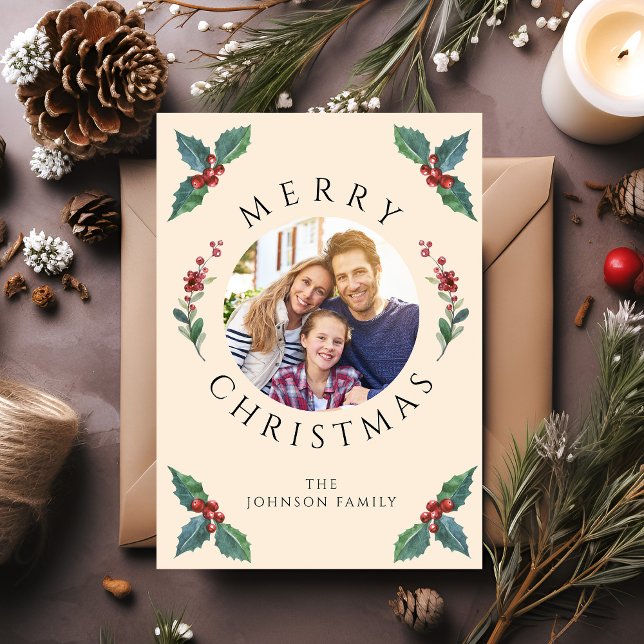 Moderna vinterbotaniska julbilder julkort (Modern Winter Botanicals Christmas Photo Holiday Card)