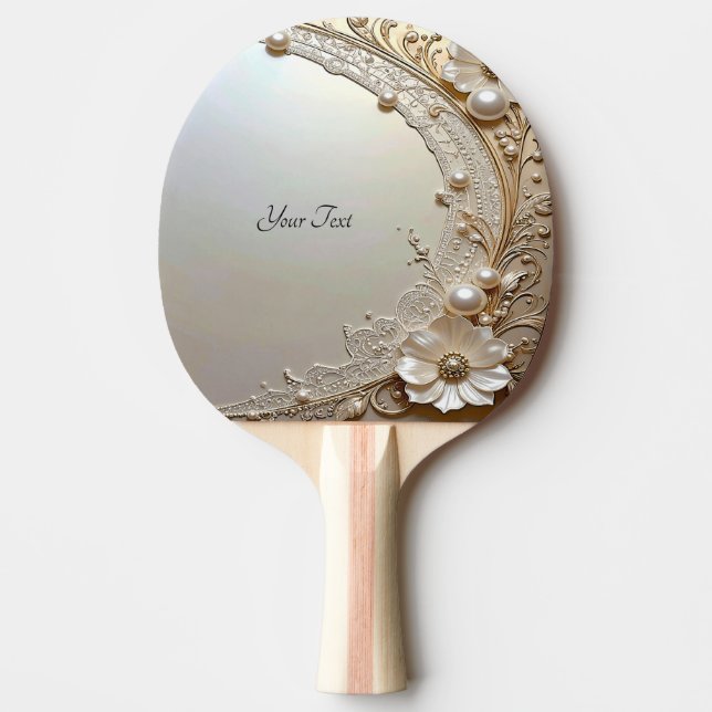Moderna Vita Blommor Pärlor Pingisracket (Framsidan)