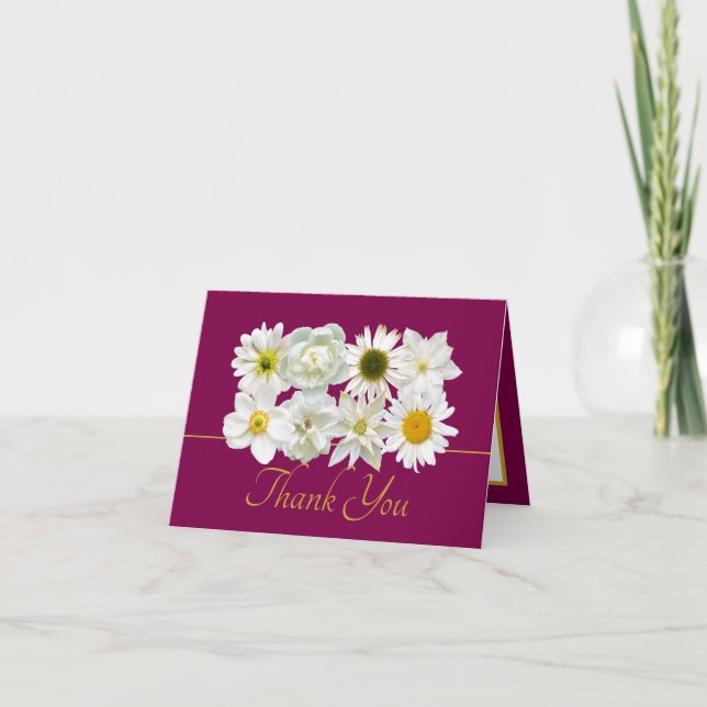 Moderna vita botaniska blommor Elegant Tacksamhet Kort (Framsida)