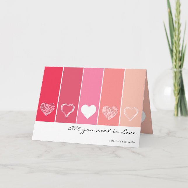 Moderna vita hjärtan röd och rosa rand Valentine Kort (Framsida)