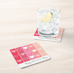 Moderna vita hjärtan röd och rosa rand Valentine Underlägg Papper Kvadrat