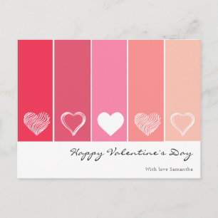 Moderna vita hjärtan röd och rosa rand Valentine Vykort