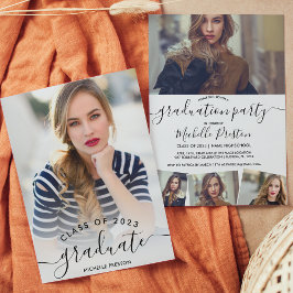 Moderna vita minimalistiska skript, foton studente inbjudningar