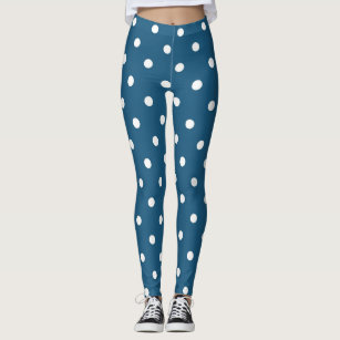 Moderna vita och blå polka dots-fläckar mönster leggings