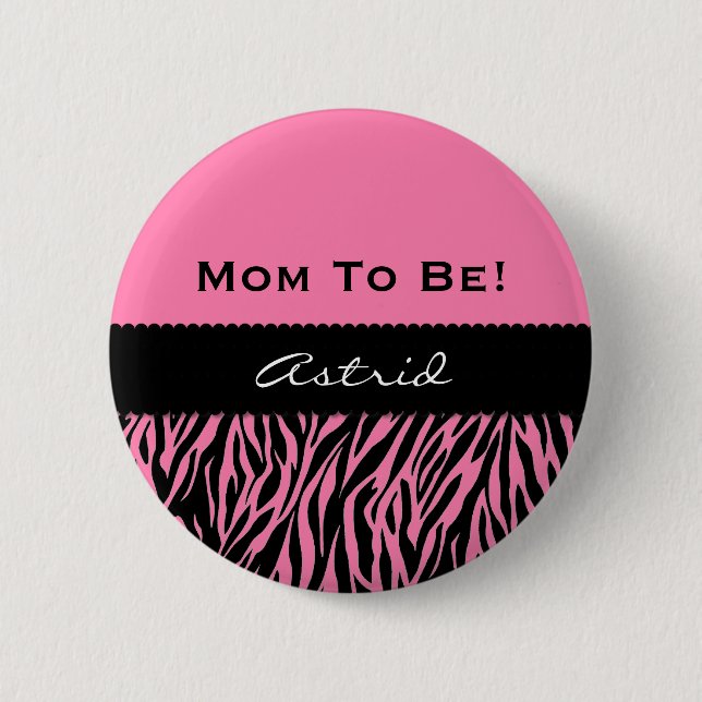 Moderna zebra tryckROSOR V09 för baby shower Knapp (Framsida)