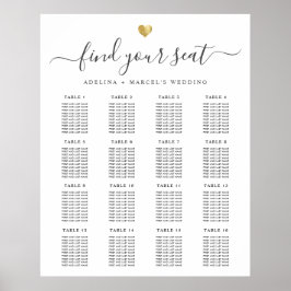 ModernCalligraphy Guld Heart Bröllop Seatdiagram Poster