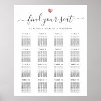 ModernCalligraphy Guld Heart Bröllop Seatdiagram