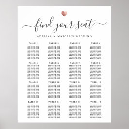ModernCalligraphy Guld Heart Bröllop Seatdiagram Poster