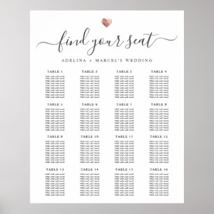 ModernCalligraphy Guld Heart Bröllop Seatdiagram Poster