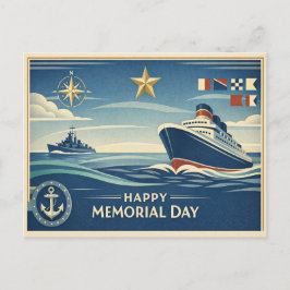 Moderne Blue Nautical Memorial Day Helg Vykort