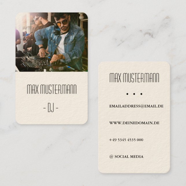 Moderne DJ Visitenkarte mit eigenem Foto Visitkort (Fram/baksida)