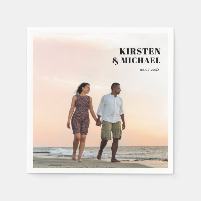 Moderne Foto Hochzeitskarte  Einladung Pappersservett (Framsidan)