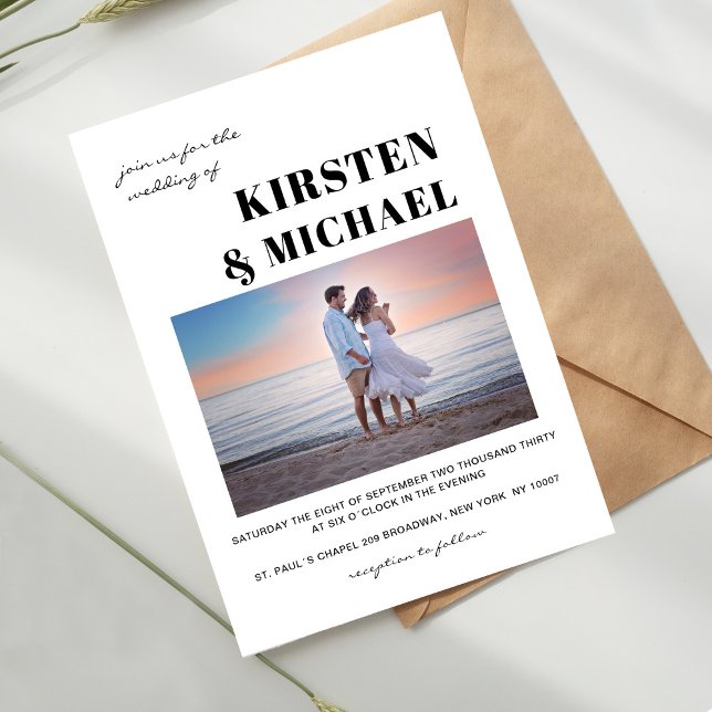 Moderne Foto Hochzeitskarte Inbjudningar (Modern, photo, white, wedding invitation card.)