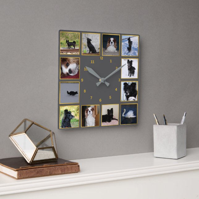 Moderne Fotocollage Wanduhr Fyrkantig Klocka (Kontor)