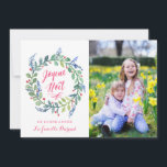 Moderne Joyeux Noël | Carte De Photo De Noël Julkort<br><div class="desc">Carte moderne avec-foto. La carte a une couronne de fleurs peintes à l'aquarelle et ställe pour le texte et une foto.</div>