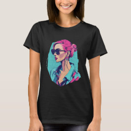 Moderne Pop Art Woman Portrait türkis pink T Shirt