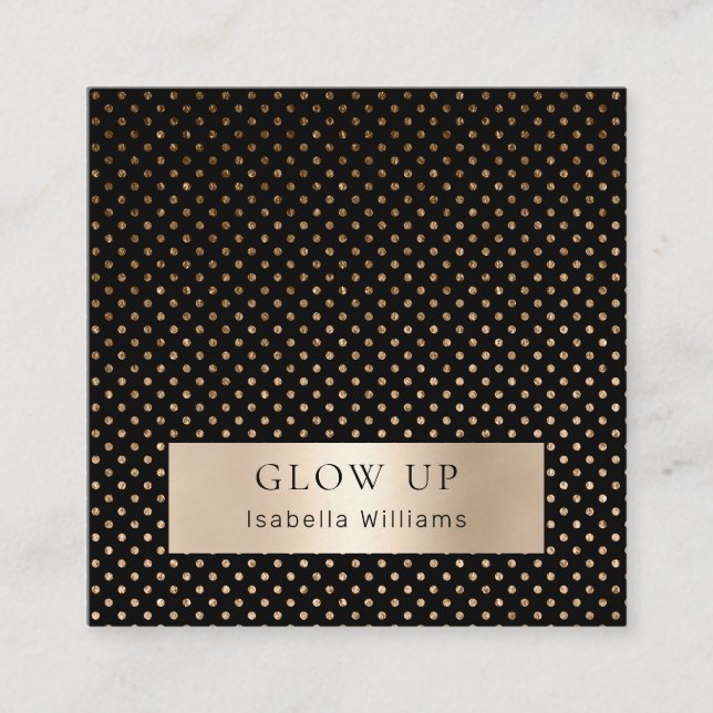 Moderne Punkte Schwarz Gold ( Imitat) Visitenkarte Fyrkantigt Visitkort (Framsida)