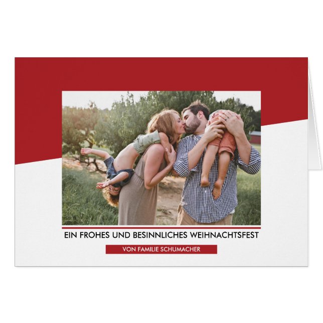 Moderne rote Weihnachtsfoto-Gruß Hälsningskort (Framsidan Horizontal)