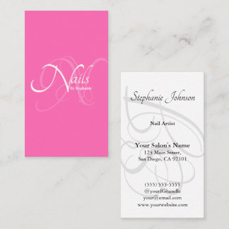 ModernElegant Rosa Monogram Typography Nail Artist Visitkort