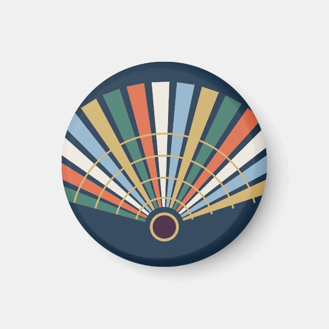 Moderner Art-Déco-Fächer in Navy und Jade Magnet (Framsidan)