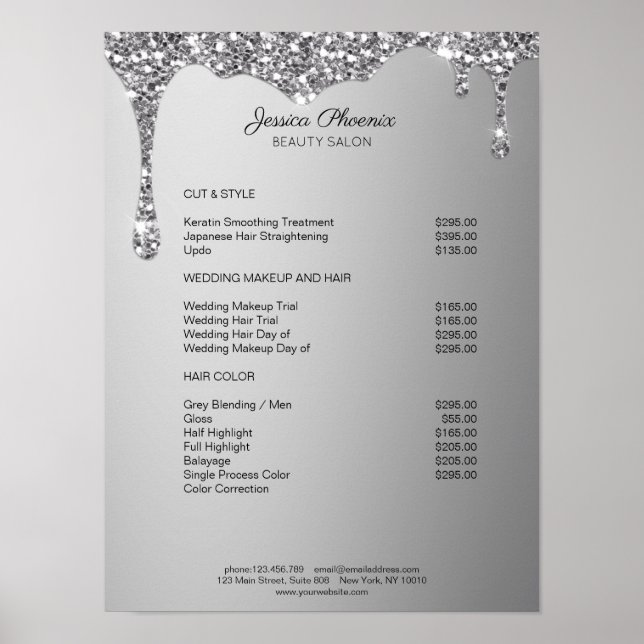 Moderner Glamor Silber Glitzer sinkt Poster (Framsidan)