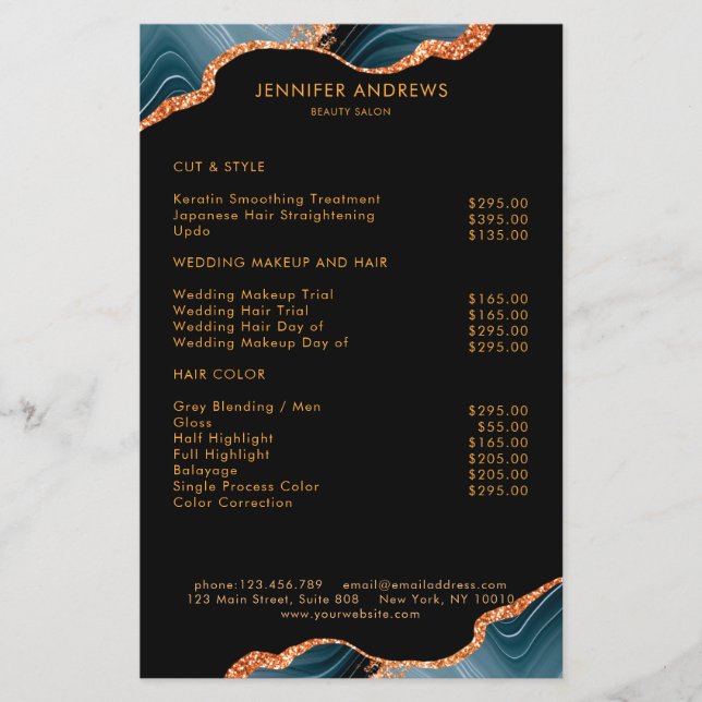 Moderner Marmor Glitzer Salon Preisliste Flyer (Framsidan)