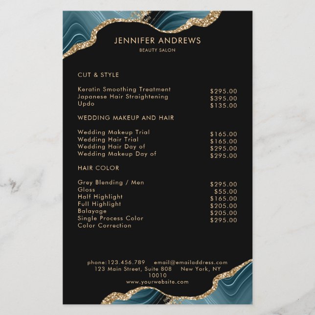 Moderner Marmor Glitzer Salon Preisliste Flyer (Framsidan)
