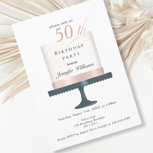 Modernes, elegante Einladung zum Geburtstag Inbjudningar (Modern, elegant, white, birthday cake invitation.)